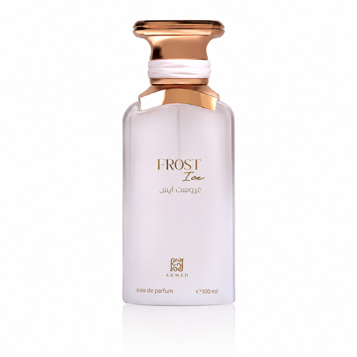 Ahmed Al Maghribi Frost Ice Eau de Parfum 100 ml Flakon auf weißem Hintergrund