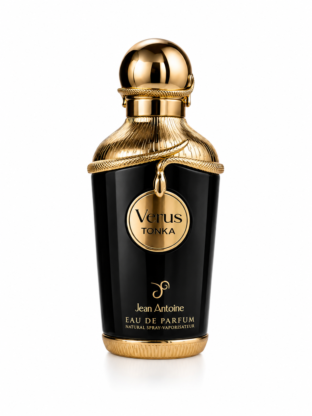Jean Antoine Verus Tonka Eau de Parfum 100 ml – luxuriöser orientalischer Unisex-Duft mit Tonkabohne, Oud und Rose auf weißem Hintergrund.