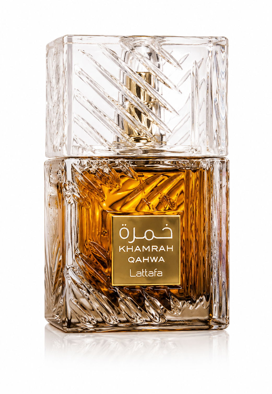 Lattafa Khamrah Qahwa Eau de Parfum 100 ml auf weißem Hintergrund