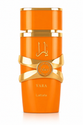Lattafa Yara Tous Eau de Parfum 100 ml orangefarbener Damenflakon auf weißem Hintergrund