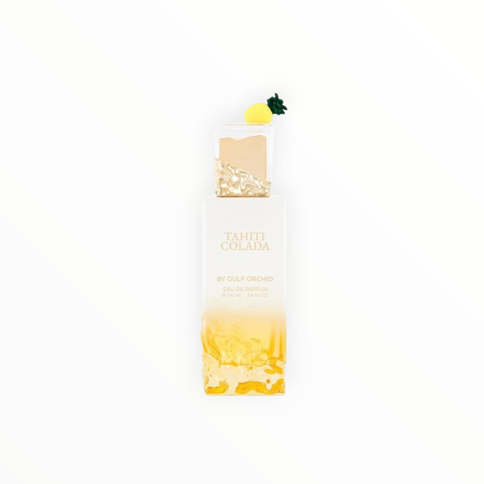 Rimaal Gulf Orchid Tahiti Colada Eau de Parfum 100ml mit gelbem Ananas-Design auf weißem Hintergrund