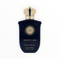 Rimaal Gulf Orchid Yacht Club Eau de Parfum 100ml in einem dunkelblauen Flakon mit goldenem kronenförmigen Verschluss.