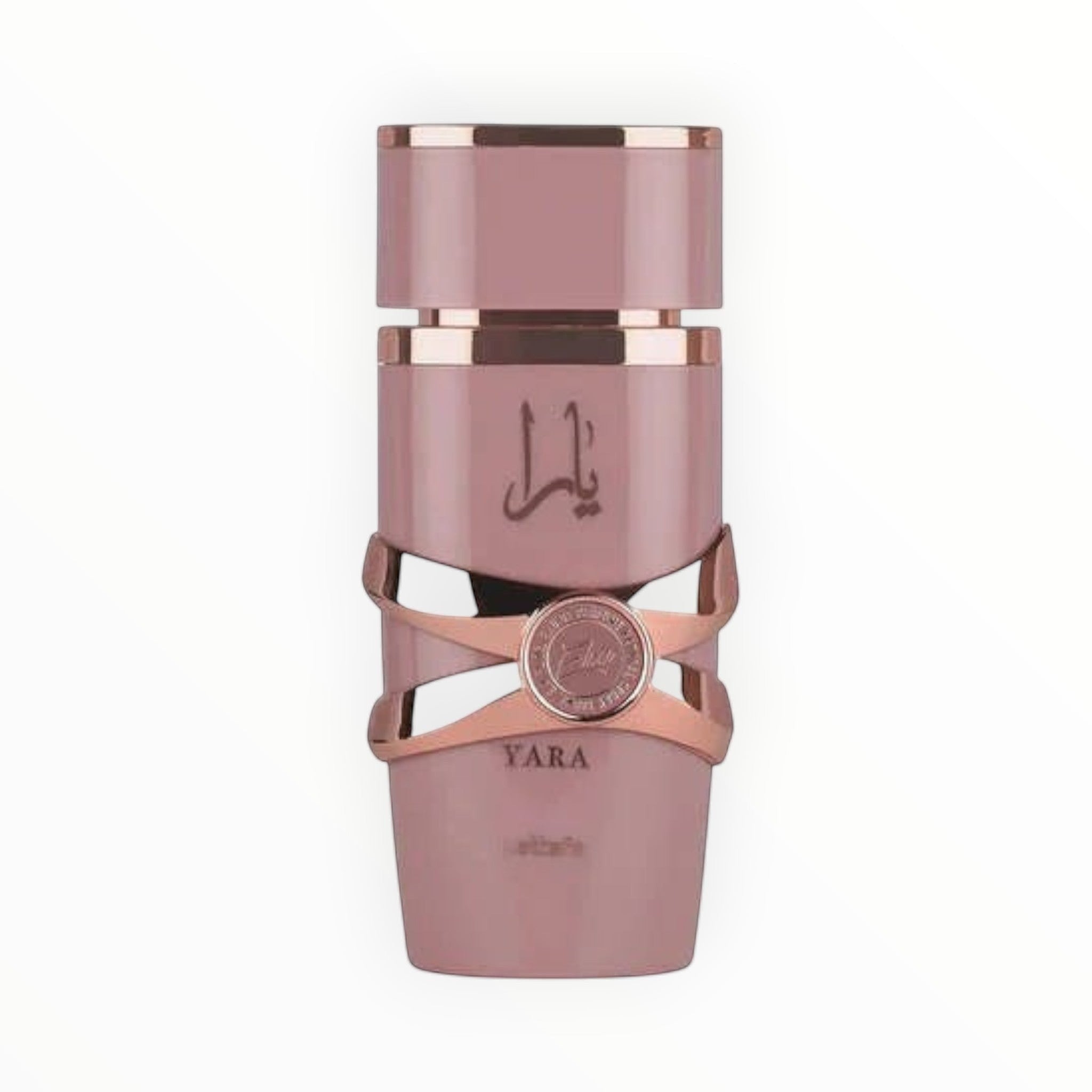 Rimaal Lattafa Yara Eau de Parfum in einem eleganten, rosafarbenen Flakon mit roségoldenen Akzenten.