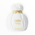 Rimaal Maison Asrar Milky Way Parfumflakon in Weiß mit goldenem Verschluss und elegantem, strukturiertem Design.