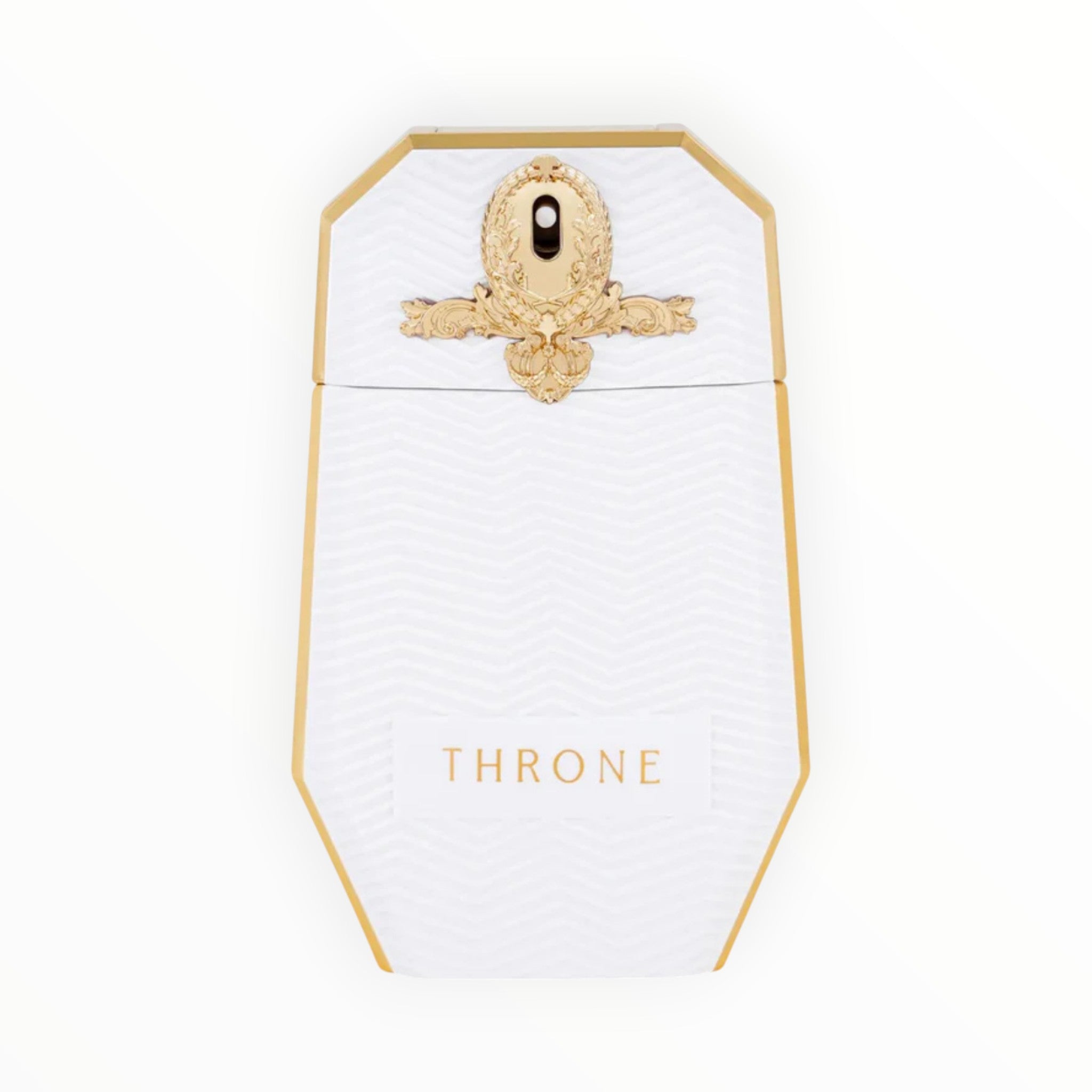Maison Asrar Throne 100ml Parfümflakon in Weiß und Gold mit elegantem Relief-Design bei Rimaal